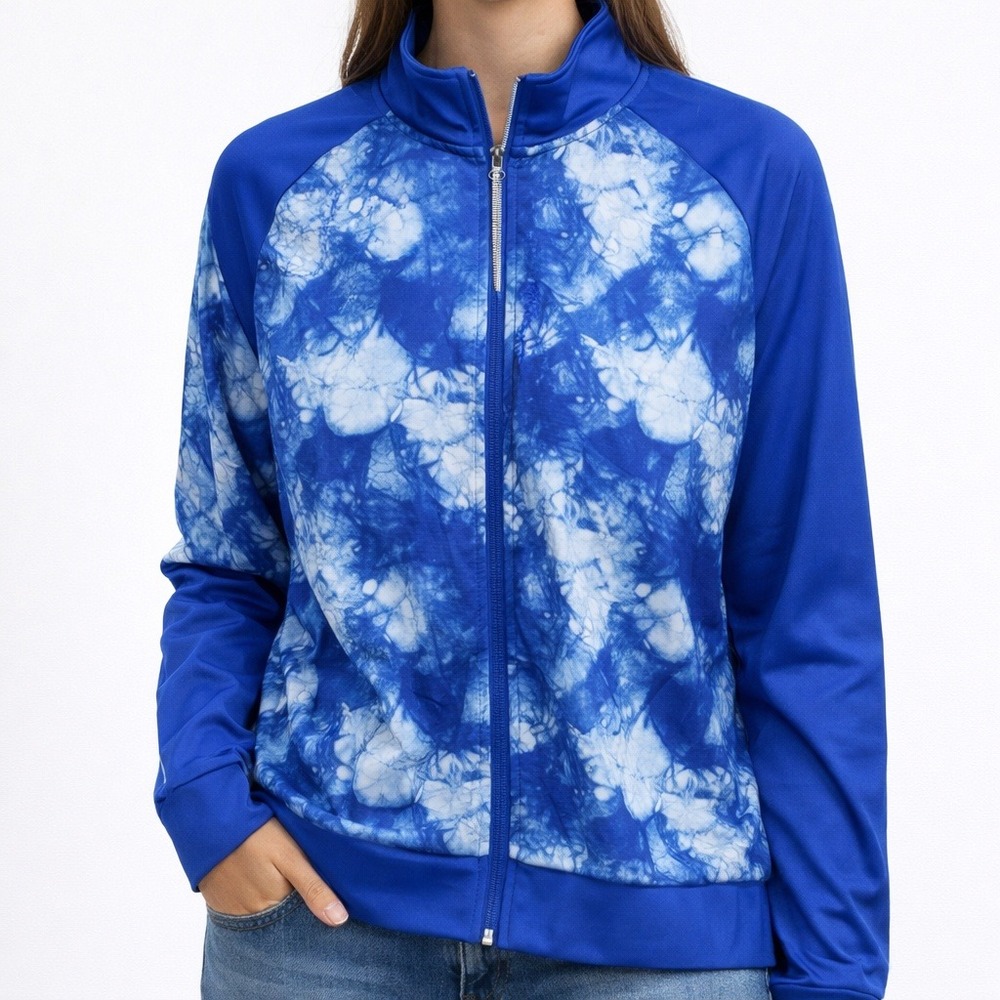 PSK Collective Womens 3XL Blue Tie Dye 1/4 Zip Track Jacket Pullover Collar NWT‎